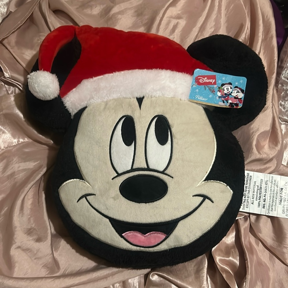Disney Santa Mickey Mouse Head Pillow (NWT)